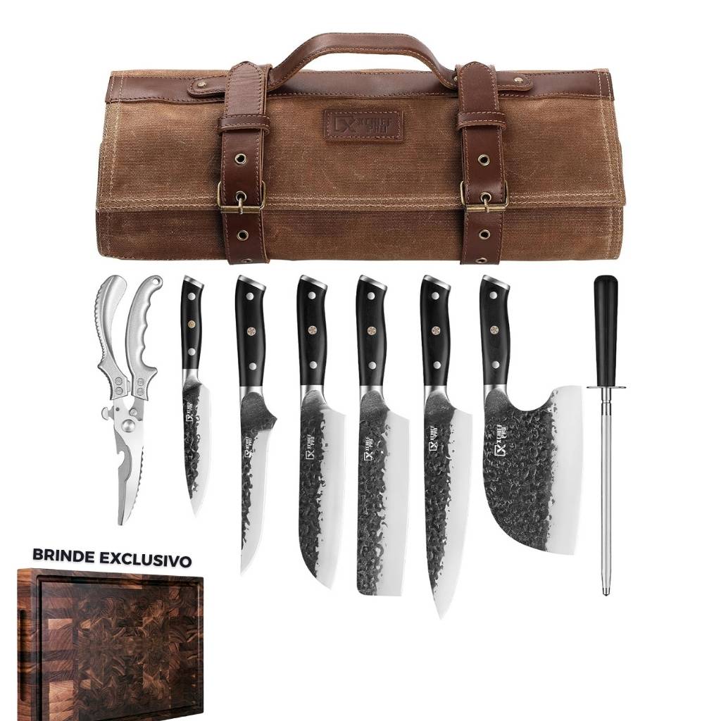 Kit Chef Nakiri Santoku 9 Peças com Tábua de Corte