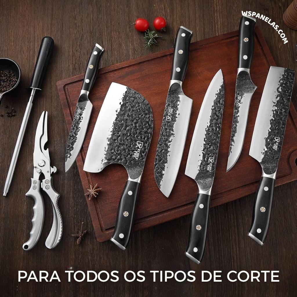 Kit Chef Nakiri Santoku 9 Peças com Tábua de Corte