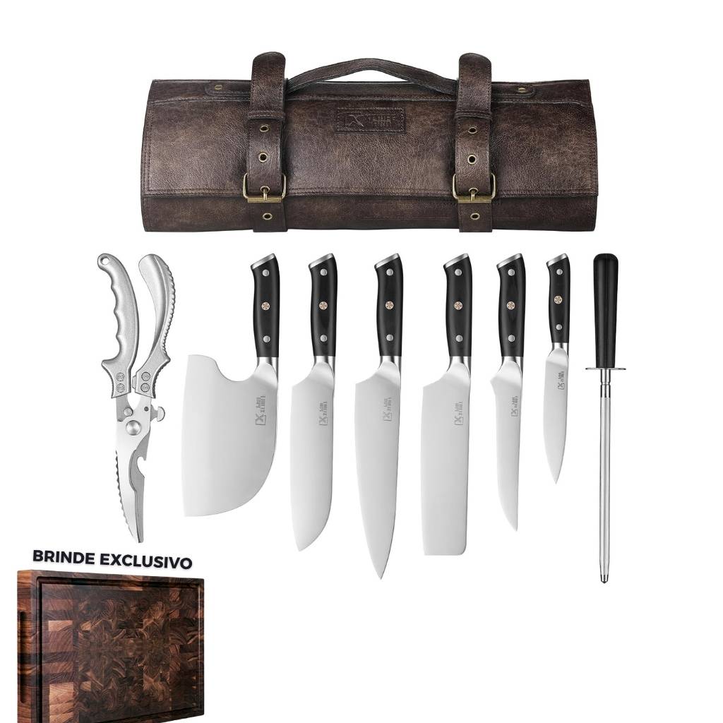 Kit Chef Nakiri Santoku 9 Peças com Tábua de Corte
