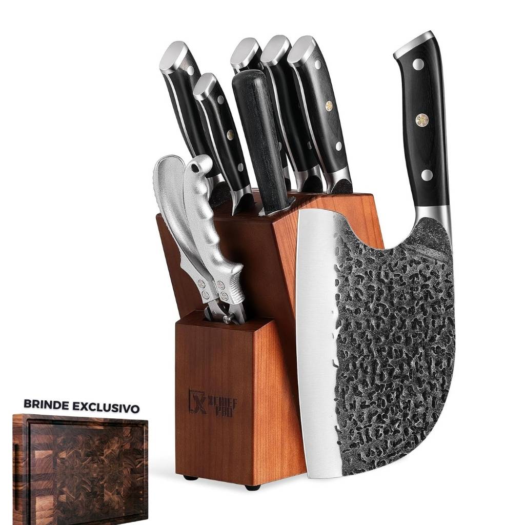 Kit Chef Nakiri Santoku 9 Peças com Tábua de Corte